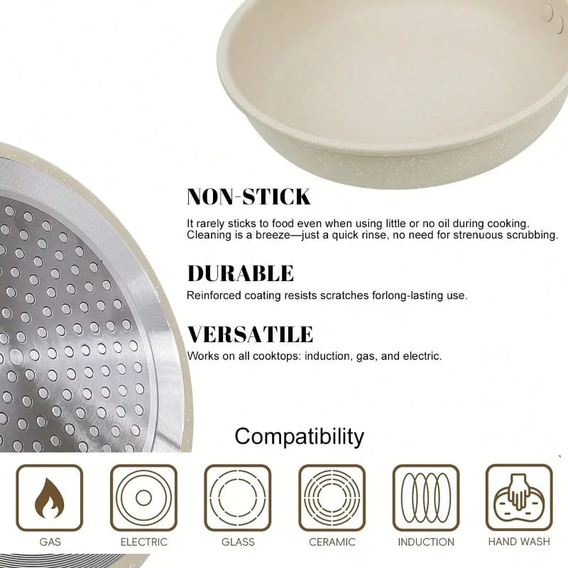 12Pcs Cream Granite Nonstick Cookware Set, With Silicone Cooking Utensils.....