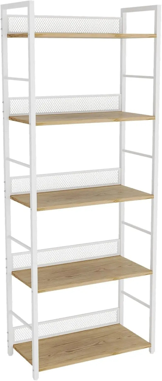 Vintage 5 Tier Wood Bookcase Floor-standing, Metal Frame....