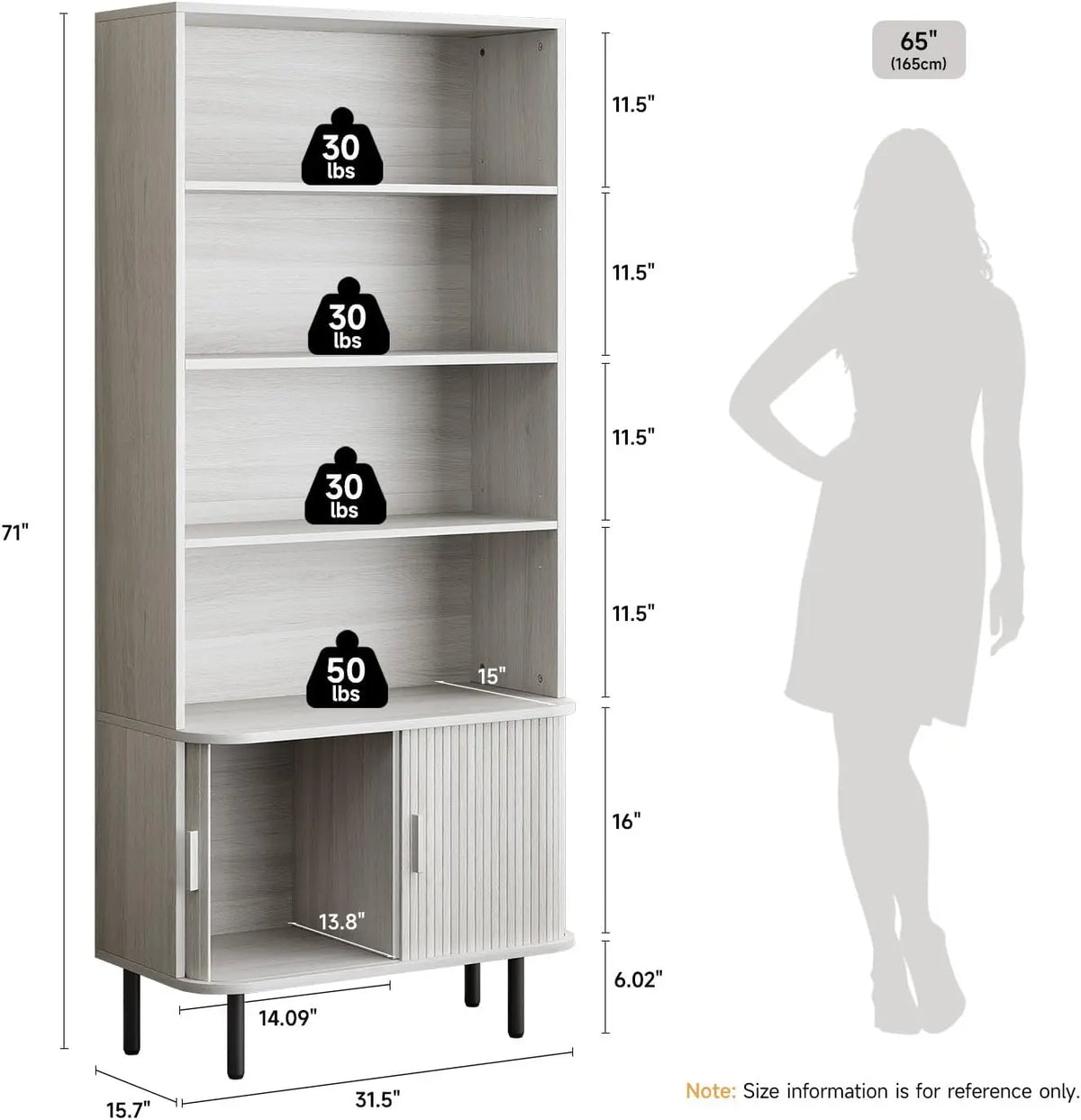 71 Inch Sliding Door Wooden Bookshelf with Adjustable Shelves, Freestanding.....