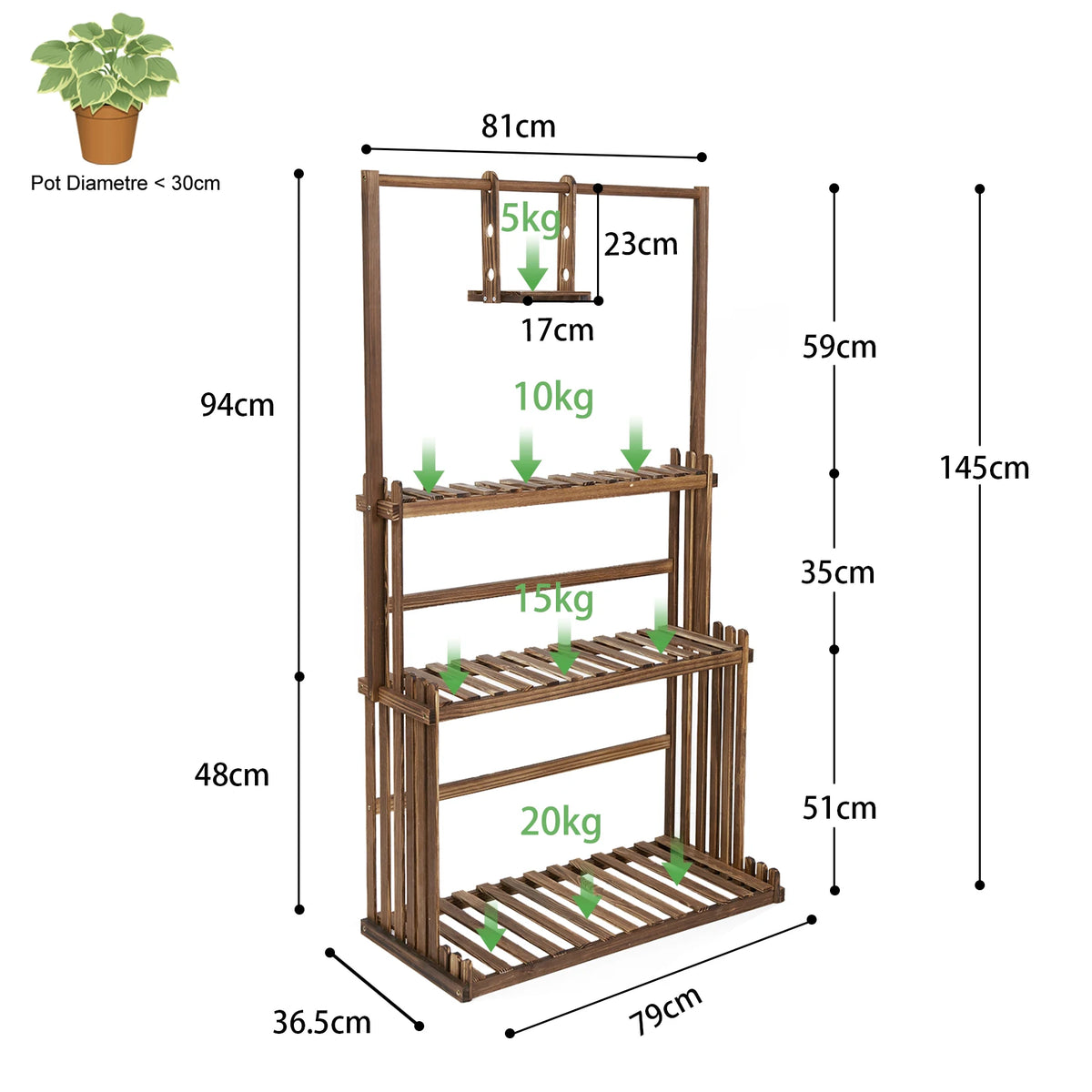 Heavy Duty Hanging Plant Stand Multiple Wood Flower Planter