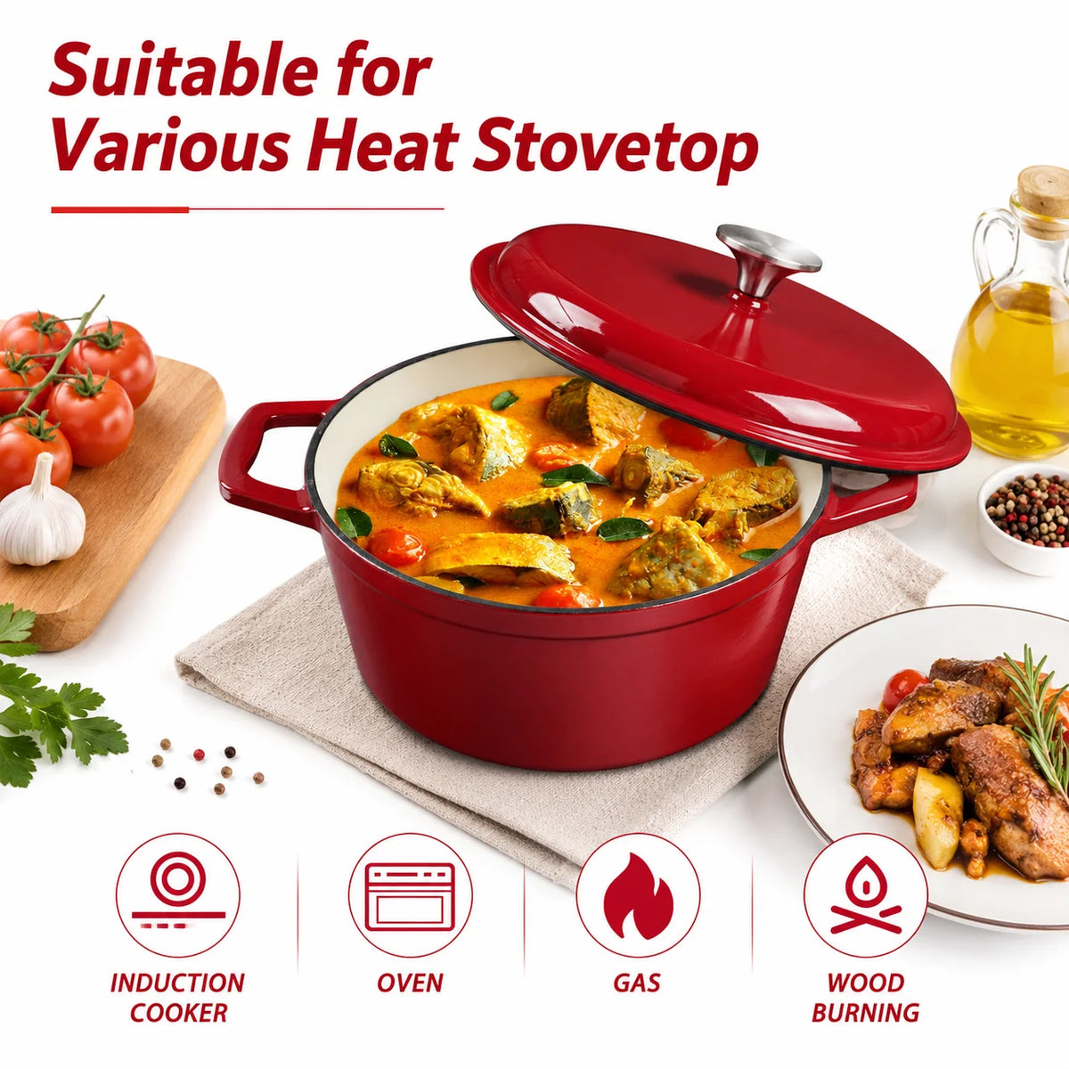4.75Qt Enameled Cast Iron Dutch Oven With Lid, Non-Stick Enamel Coating, & Oven Safe....
