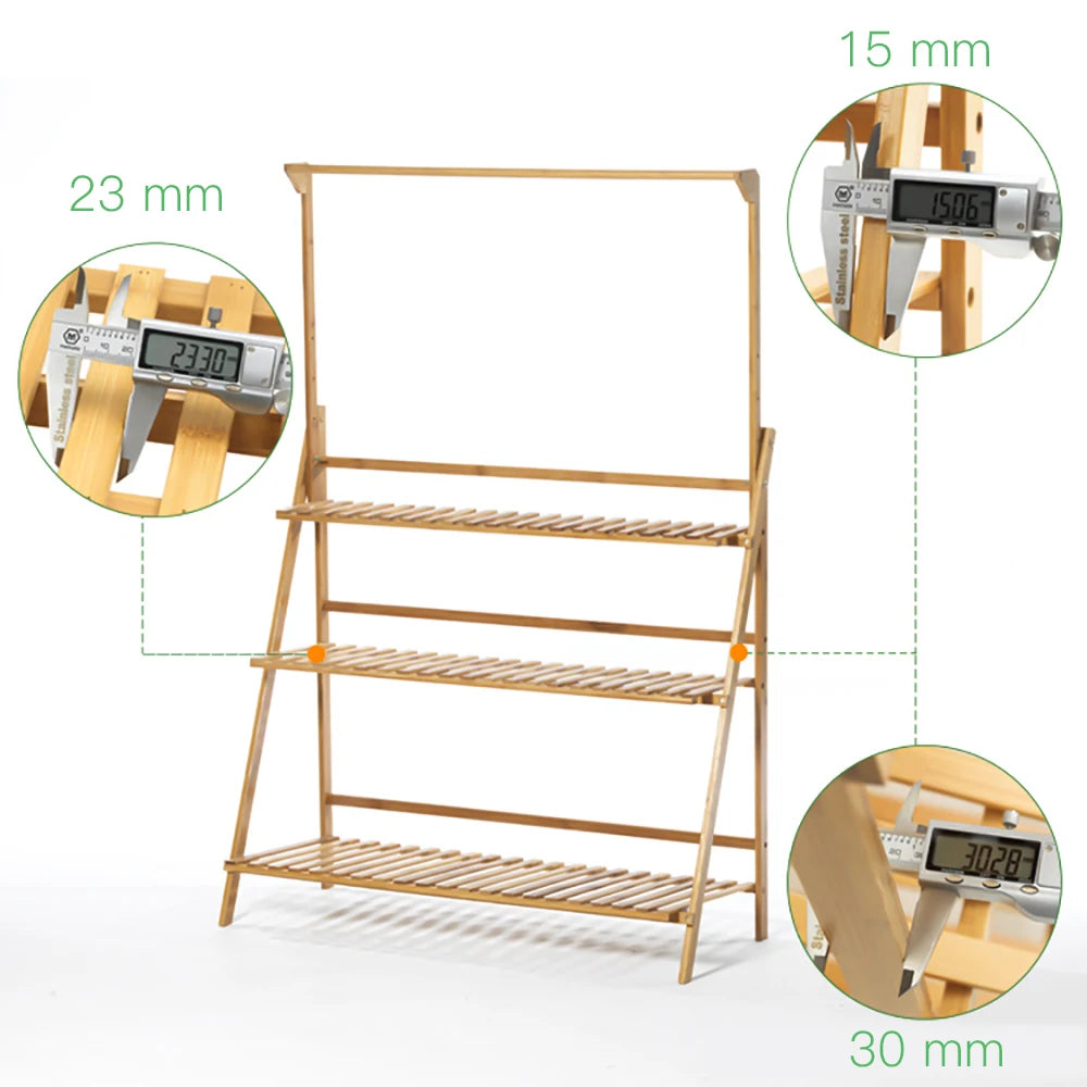 3 tiers Folding Bamboo Plant Stand, Flower Pot Shelf
