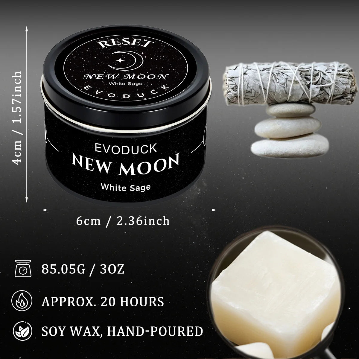 Moon Phase Crystal Scented Candle Set, 3oz White Sage, Lemongrass, Jasmine and Lavender Aromatherapy, 9 Different variations Sets.....