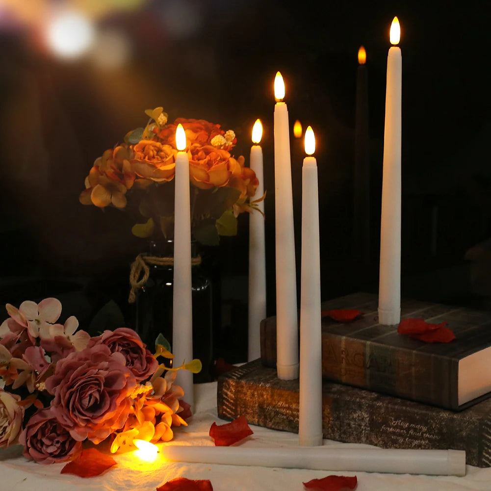 12/6 PCS. Flameless Taper Candles with Remote Control Flickering LED Candles, White, Cream Takes 2 AAA Battery's