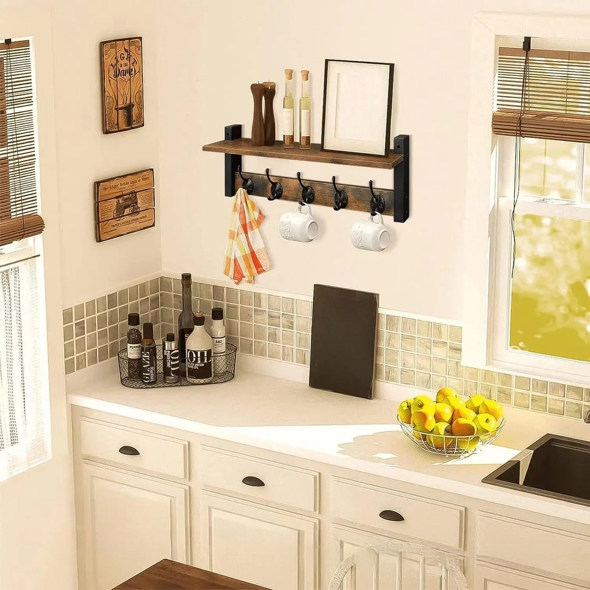 Wooden Wall Mounted Coat Rack with 5 Hooks