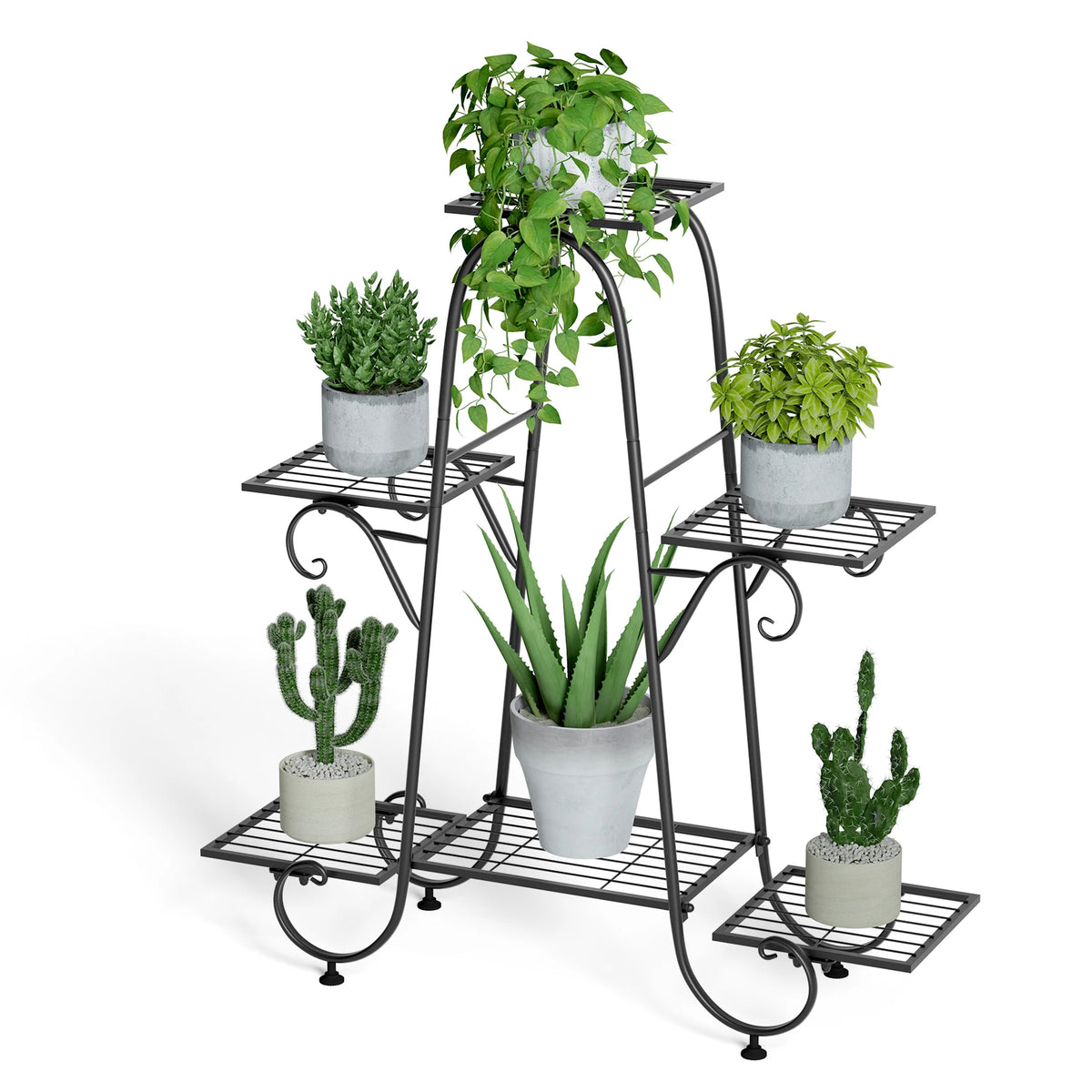 6 Tiers Metal Plant Stand Indoor Outdoor, Anti-rust Black 30.9x9.6x29.3 inch