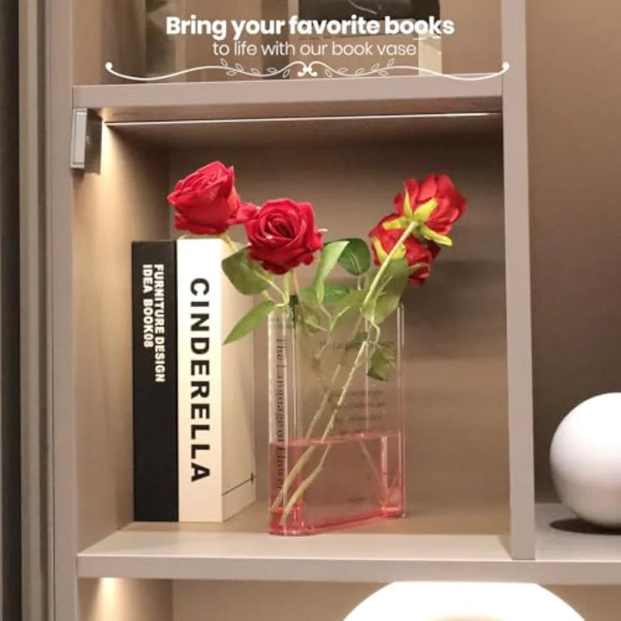Book Vase, Acrylic Clear Book-Shaped Flower Vase Simplicity
