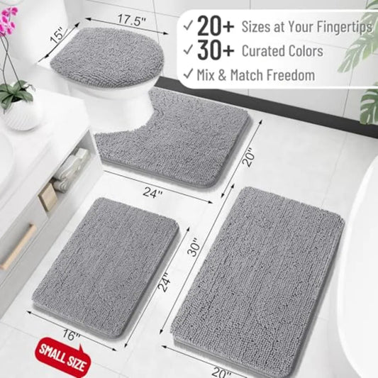 Bathroom Rugs 30x20, Absorbent Chenille, Rubber Backing Quick Dry, Machine Washable
