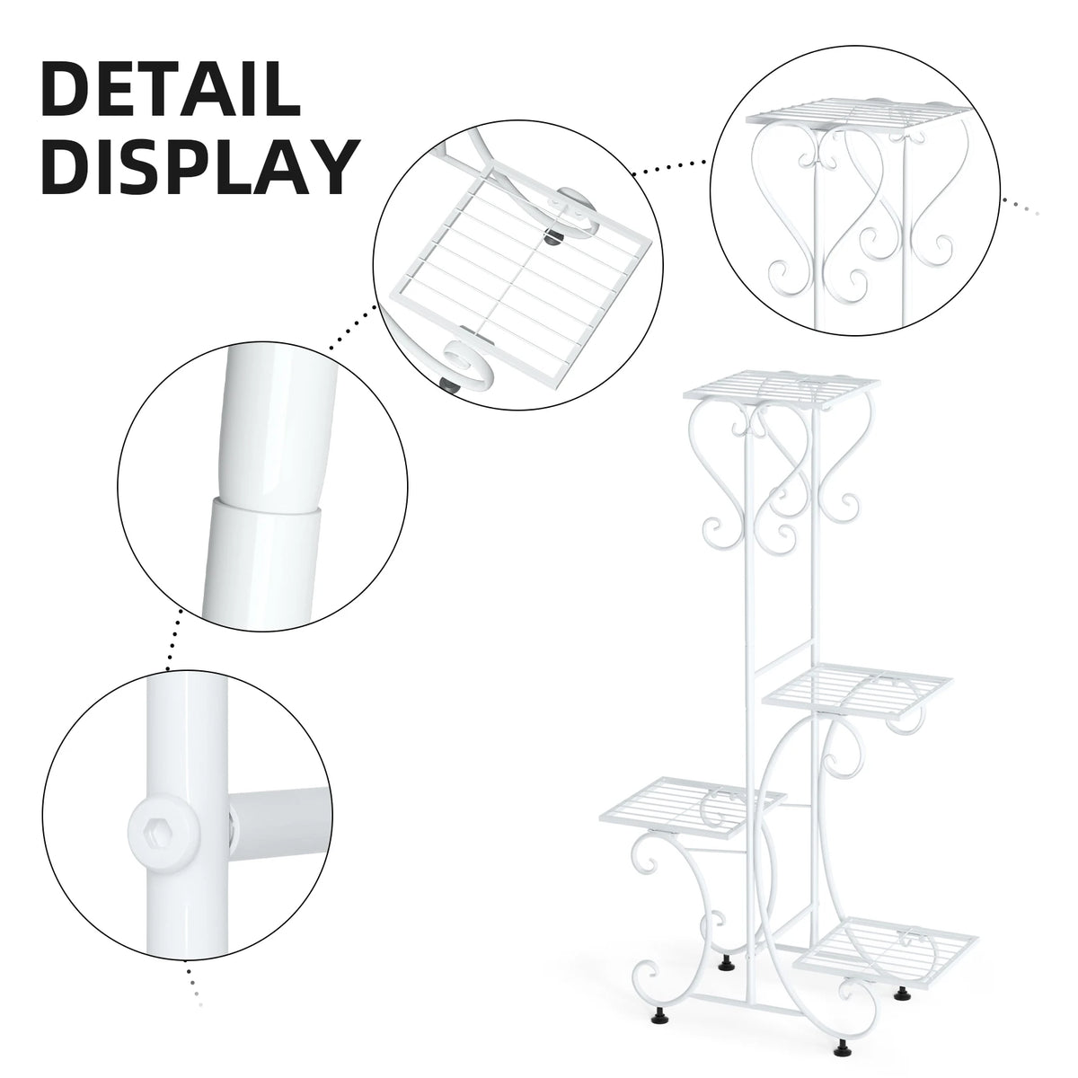 4 Tier Metal Plant Stand for Indoor Outdoor, Black and White