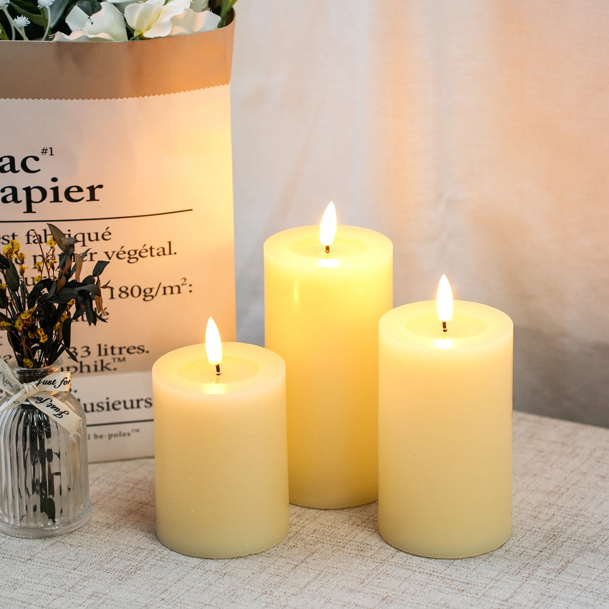 6/5/4 Inch 3 pc. Set Of Flickering Flameless Candles Battery Operated needs 3 AAA Battery's with 10-Key Remote Control Timer, Real Wax....