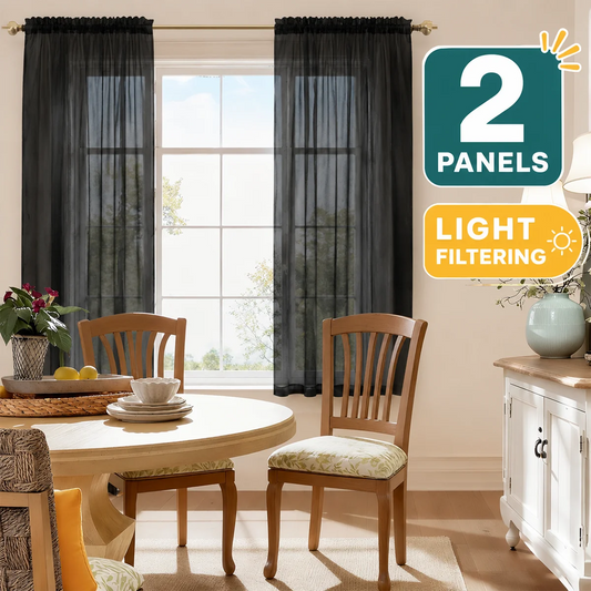 2 Panels Light Filtering Rod Pocket, 10 Solid Color, 9 Sizes, Sheer Curtains for Bedroom, Living Room