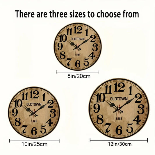 10 Inch Vintage Wooden Clock, AA Battery Needed