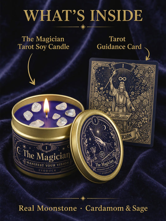 The Magician Tarot Candle, Cardamom & Sage Scented Candle with Clear Crystal Stones, for Meditation, 3/2/1 Sets