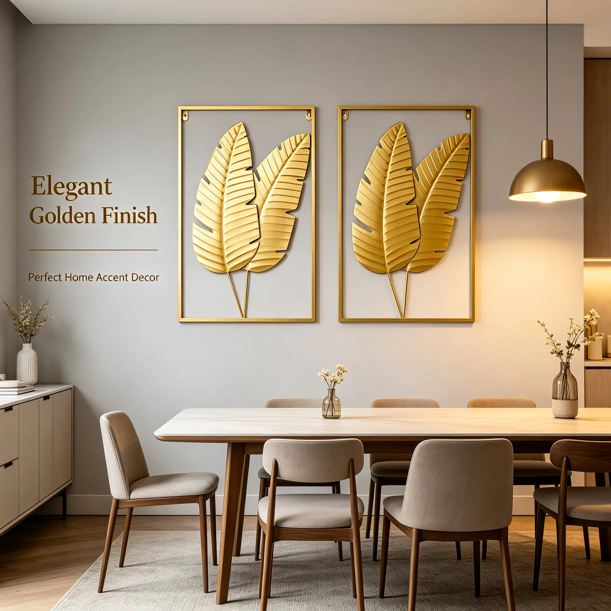 2PCS Gold Metal Leaf Wall Art Set, Begonia Leaf, W 16 In x H 24 In with Frame