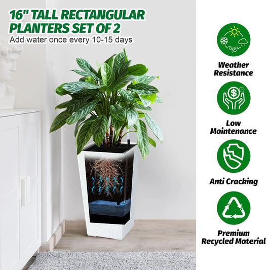 Set of 2 Modern Planters – Large Outdoor & Indoor Plant Pots with Self Watering System