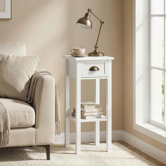 End Table with Drawer and Bottom Shelf, Accent Desk, White