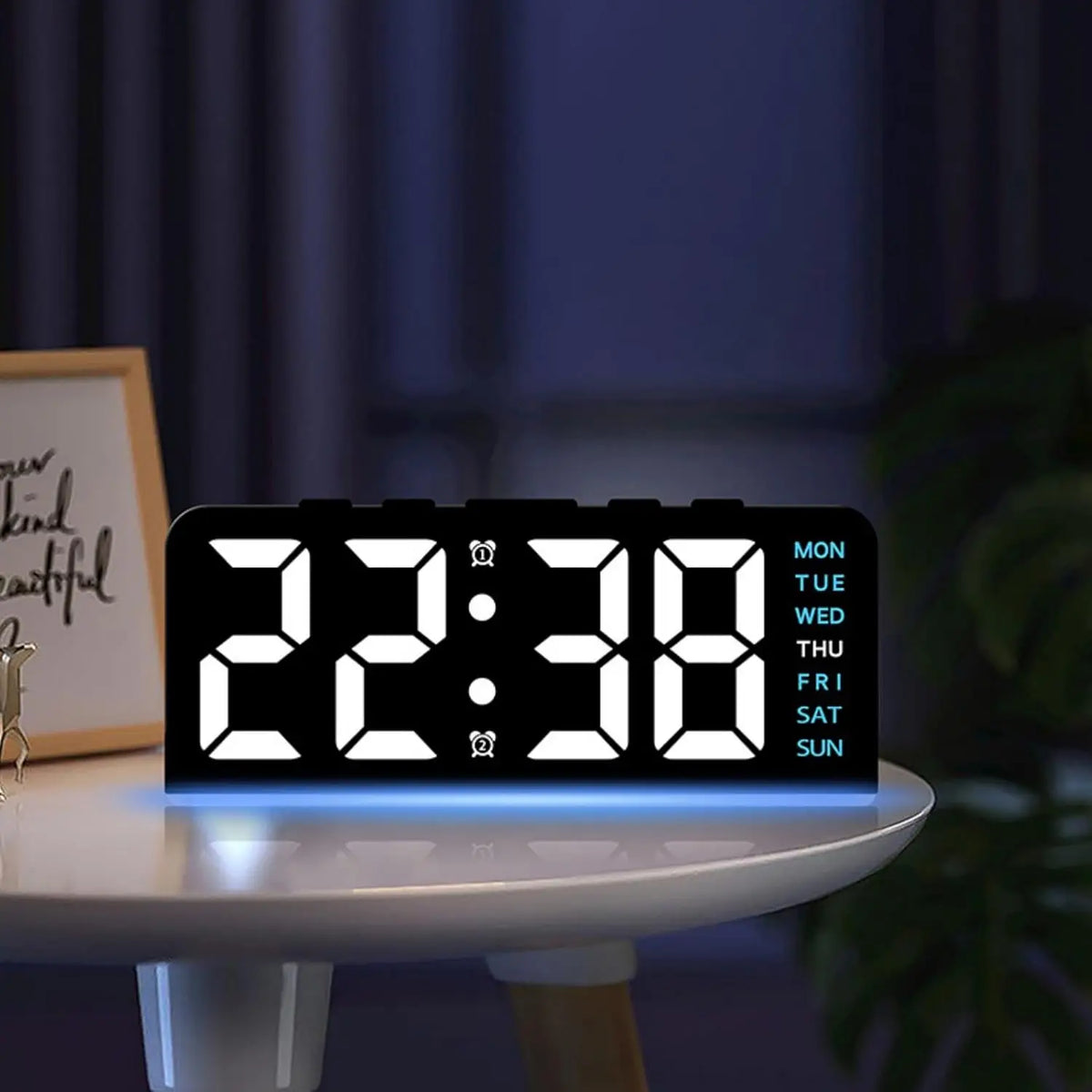 6.3 In Alarm Clock with Blue Night Light, USB Chargeable Year, Date, Temperature Display....