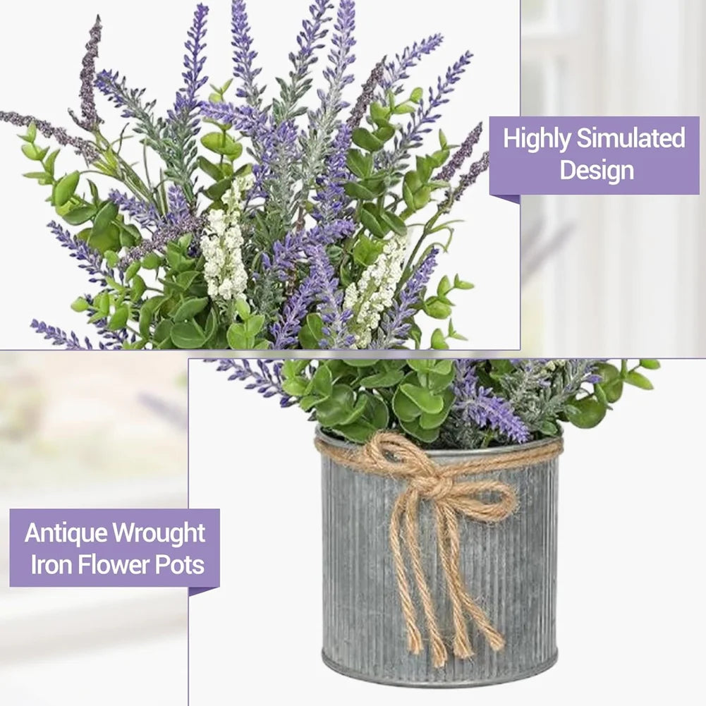 2-Piece Lavender Artificial Flowers & Foam Fruit+Eucalyptus Set, with Galvanized Metal Bucket
