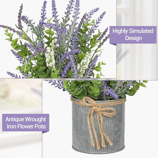 2-Piece Lavender Artificial Flowers & Foam Fruit+Eucalyptus Set, with Galvanized Metal Bucket