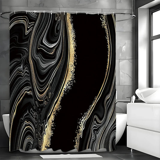 Luxury Abstract Liquid Black and Gold Marble Texture Shower Curtain....