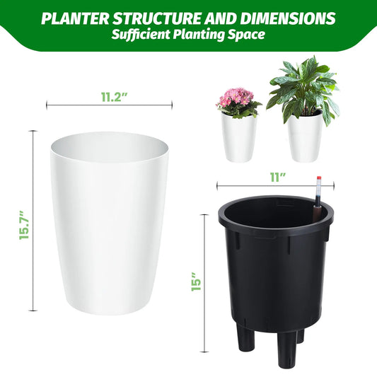 16 Inch Tall Self Watering Planters Set Of 2 With Water Level Indicator....