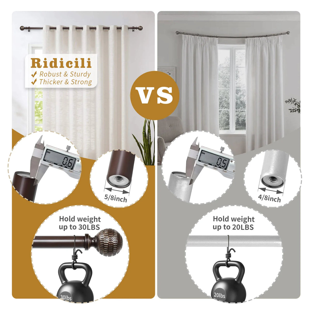 1 Set 5/8 Inch Diameter Heavy-Duty 28 to 120 Inch Curtain Rod, Telescoping Single Rod, 28 to 120 Inches, 5 Colors, 3 Sizes....