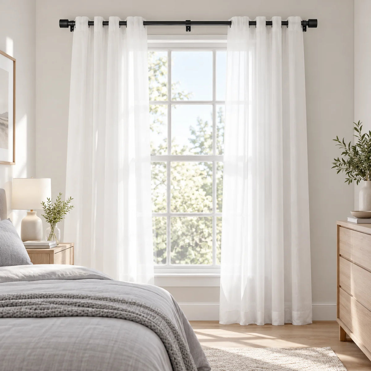Black 30-144 Inch Adjustable, Telescopic Curtain Rod Set with Brackets 1 Inch Diameter for Living Room Bedroom Window