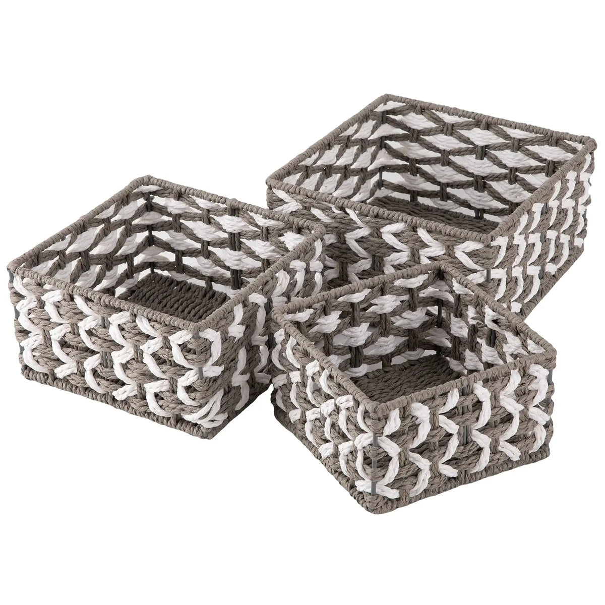 Hand Woven Willow Baskets, Set of 3-Yellow & White