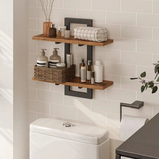 2pc Floating Wooden Shelves 15 Inch, Wall Mounted 40LB Weight Capacity Metal Brackets.....