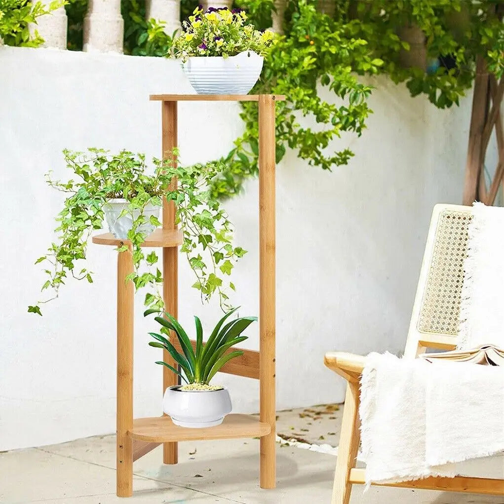 3 Tier Natural Bamboo Plant Stand Indoor Display Rack