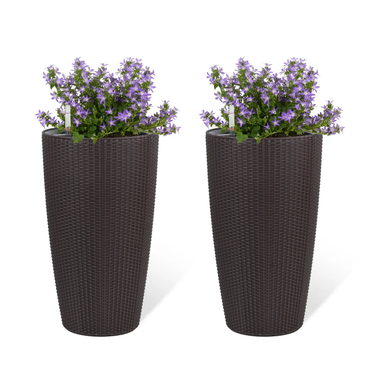 Pack of 2 Square Planter 22-Inch High Faux Rattan Design with Automatic Watering System....