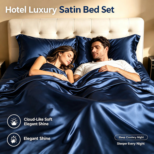 2200 Thread Count Ionic Silver Cooling Satin Bedding Set 4Pcs Sheet Set Deep Pocket, Full, Queen, King....
