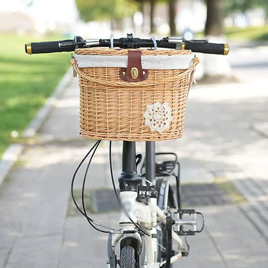 Wicker Bicycle Basket Handlebar For Bicycle With Liner And Cover
