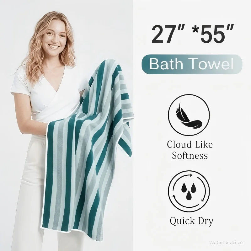 4-Piece Striped Bath Towel Set, Beach Towel, Quick-Dry, Ultra-Soft, Ideal for Home Bathrooms,27.6x55.1 inches,