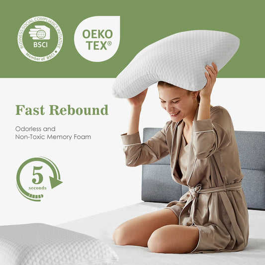 2-pieces Memory Foam Pillows Standard Size, Cooling Pillow with Removable Washable Cover