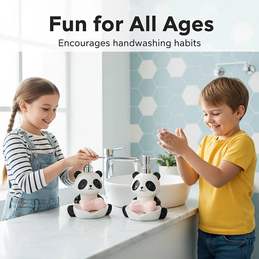 Ceramic Panda Shape 2-in-1 Soap Dispenser And Hand Sanitizer with Soap Dish....