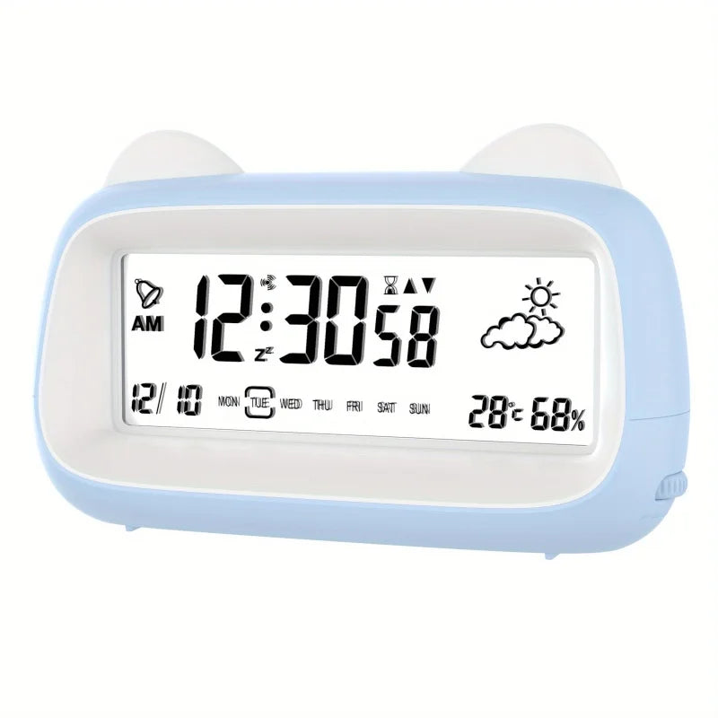 LCD Digital Alarm Clock, Battery Powered, 3 Colors