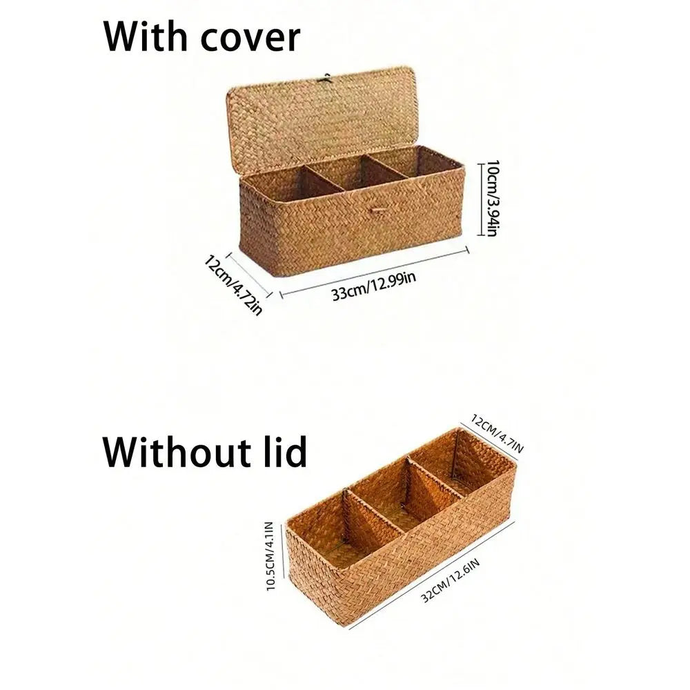 1pc Handwoven Rattan Seagrass Rustic Storage Basket With Lid...