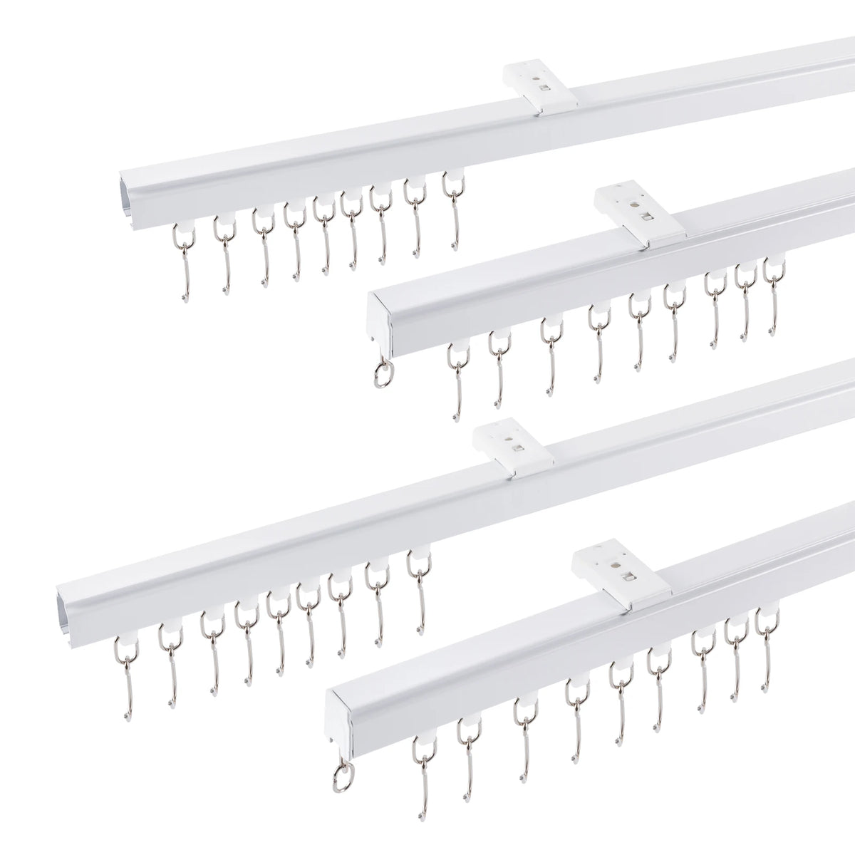 White Ceiling Mounted Curtain Track Kit, 9-12Ft Adjustable Aluminum Alloy Heavy Duty Curtain Rail With Rollers Hooks....