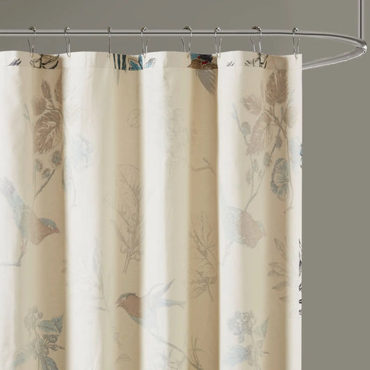 Printed Cotton Shower Curtain Floral Liner Waterproof, 12 Grommet Hook, Washable Machine Dry....