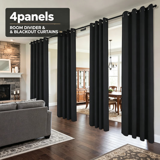 Black 4 Panels, Grommet Top Curtain, Blackout Waterproof Black Inside Coating for Bedroom Living Room, 6 Sizes......