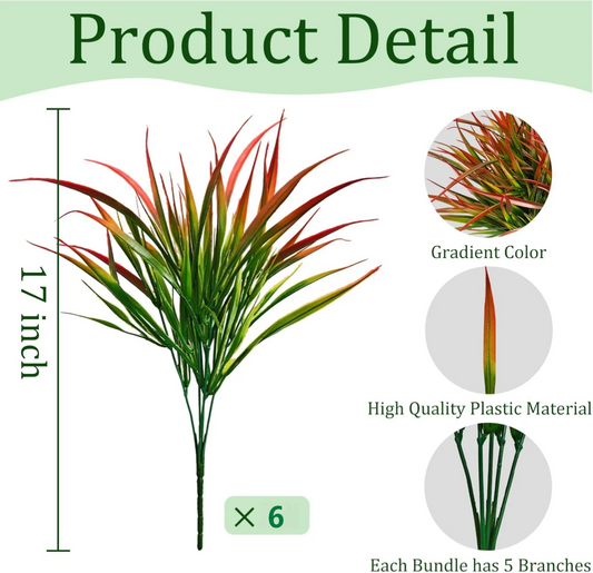 6 Bouquets (No Pot) UV Resistant Artificial Grass Plant