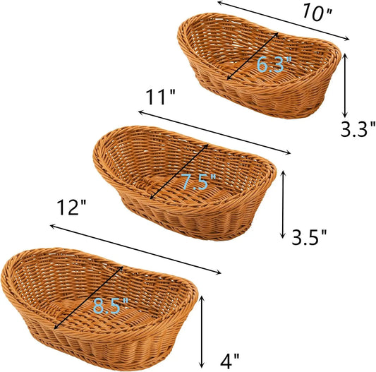 3 Pack Small Woven Baskets, Stackable Plastic Wicker