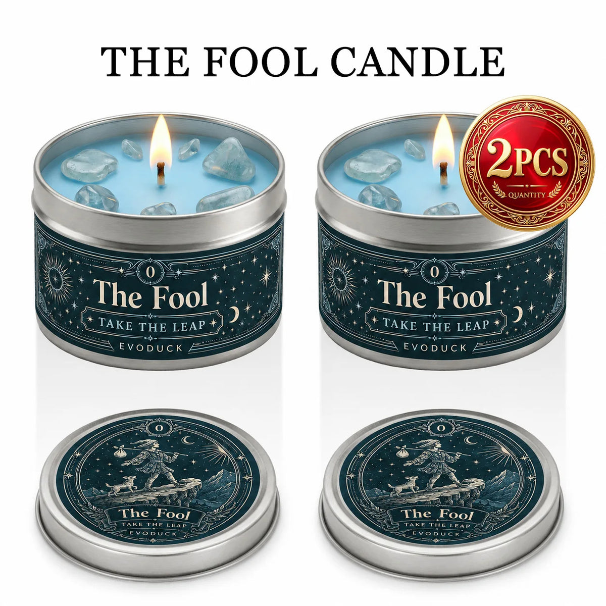 The Fool Tarot Candle, Bergamot & White Blossom Scented Candle3 Oz., with Clear Crystal Stones, Candle for Meditation, New Beginnings, 3/2/1 Sets...