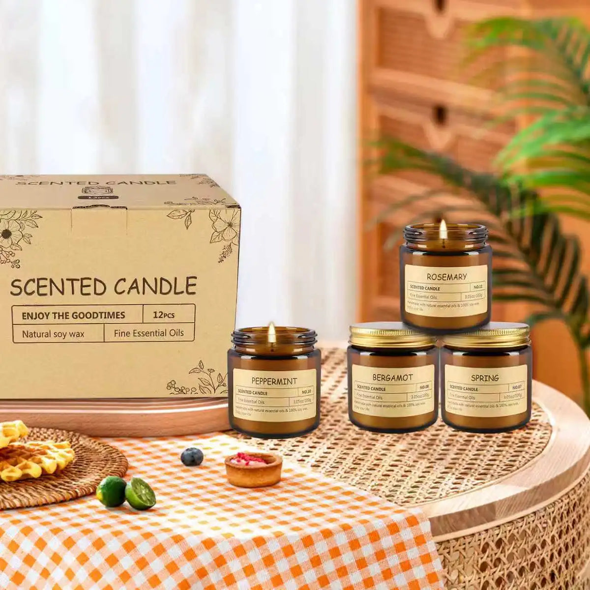 12 Scented Candles (2.5 In × 2.3 In) - 3.5 oz Scented Candles. Gift Box Set, Made with Soy Wax and Essential Oils.