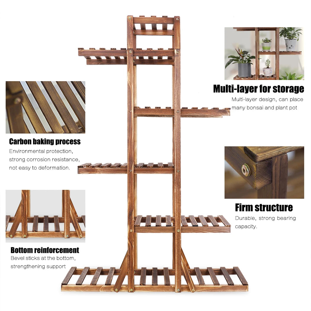 6 Tiered Wooden Flower Planter Pot Stand for Indoor Outdoor....