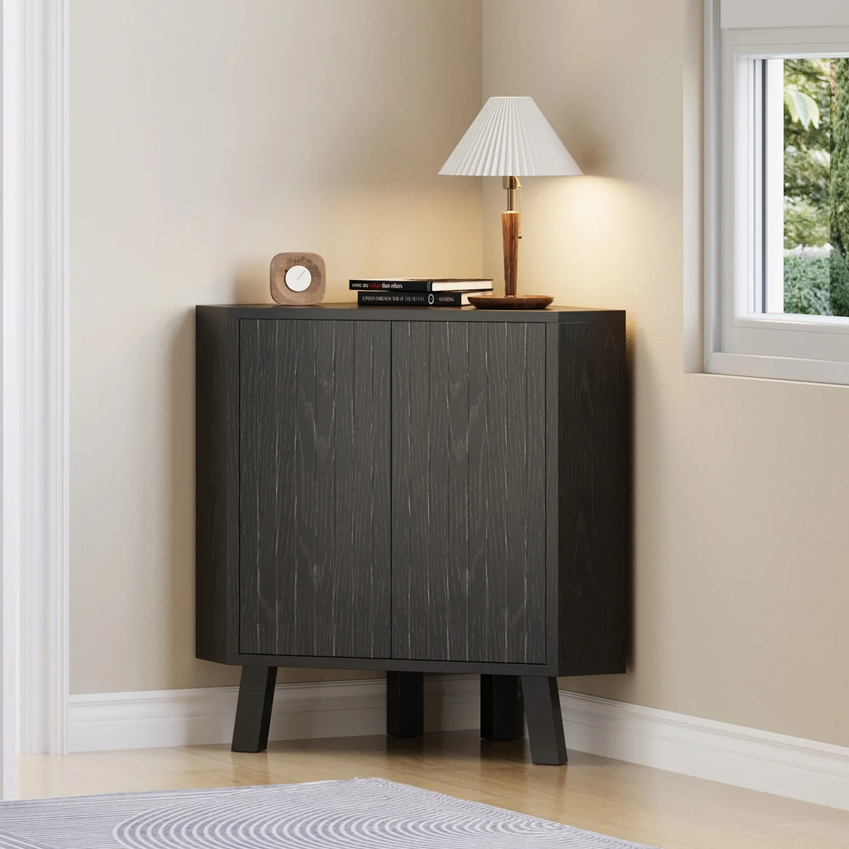 Rustic Wooden Corner Storage Cabinet with Adjustable Shelf....