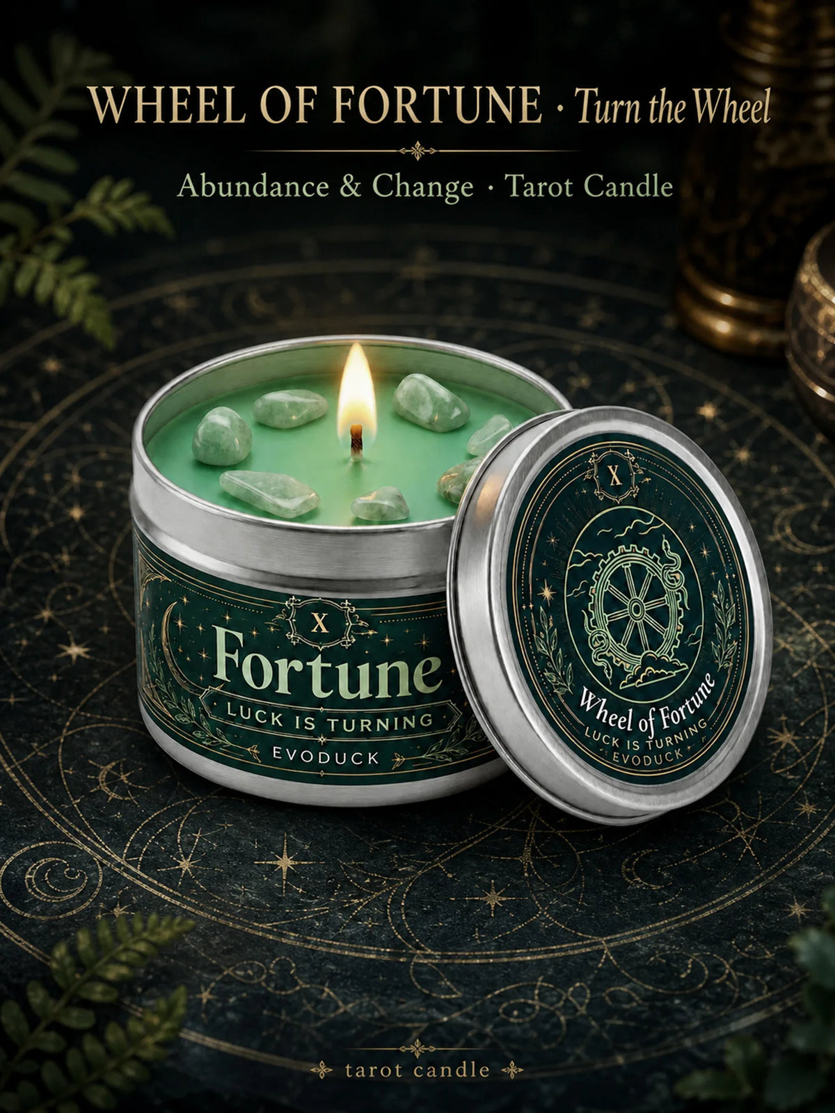 3/2/1 Sets Fortune Tarot Candle with Green Crystal Stones, Green Wax Scented, for Meditation, 3 Oz.
