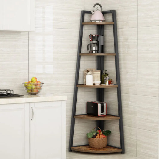 Wooden Corner Book Shelf: 9.84D x 25.95W x 70.07H Inches