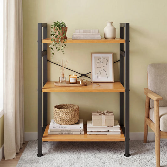 3 Tiers Metal Classic Bookshelf Freestanding, Tall Wooden Storage Adjustable Feet....
